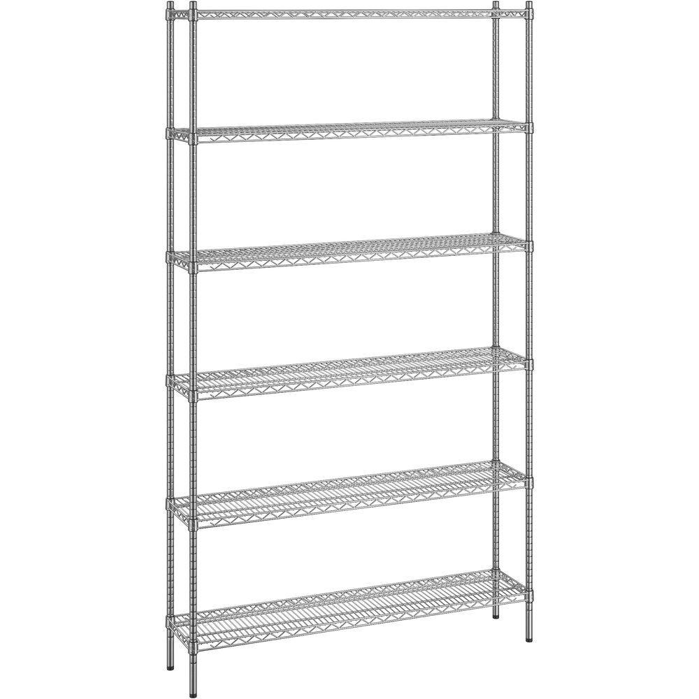 Regency 12 inch x 54 inch x 96 inch NSF Chrome Stationary Wire Shelving Starter Kit with 6 Shelves