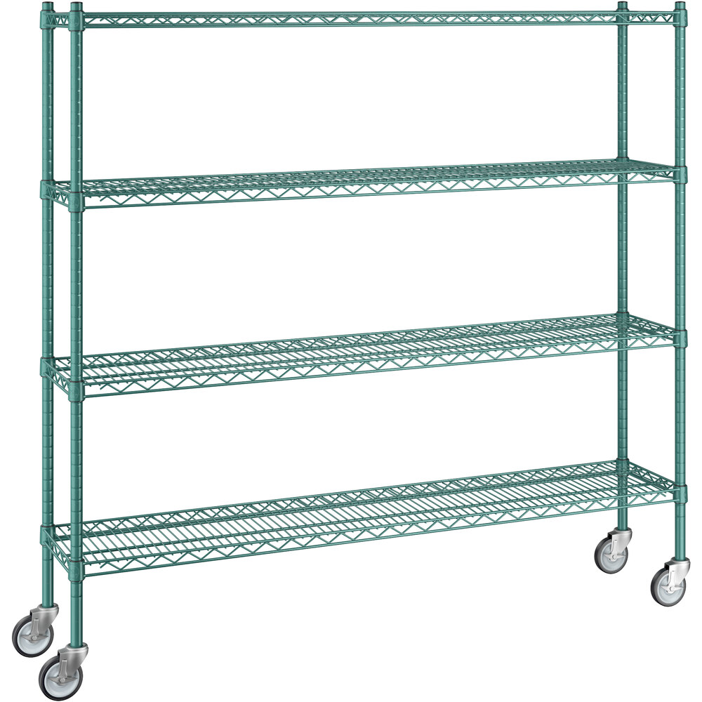 Regency 12 inch x 60 inch x 60 inch NSF Green Epoxy Mobile Wire Shelving Starter Kit with 4 Shelves