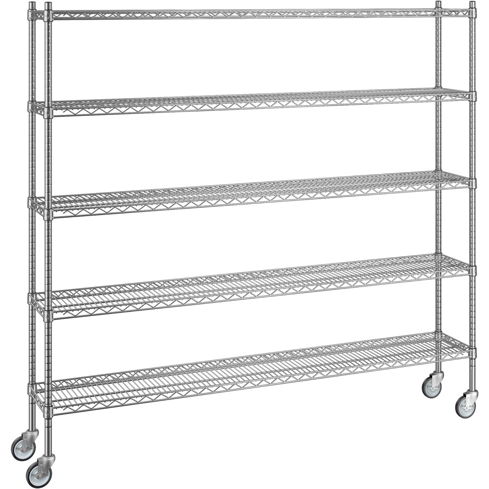 Regency 12 inch x 72 inch x 70 inch NSF Chrome Mobile Wire Shelving Starter Kit with 5 Shelves
