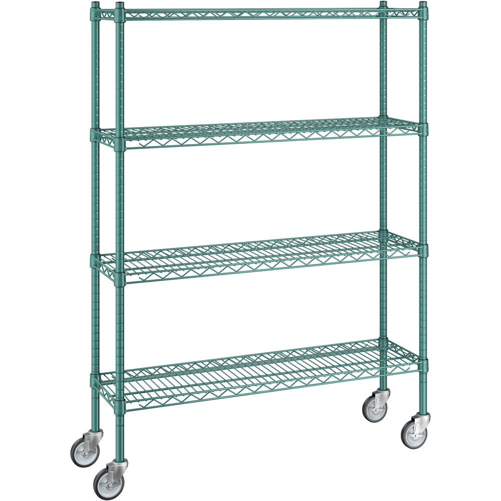 Regency 12 inch x 42 inch x 60 inch NSF Green Epoxy Mobile Wire Shelving Starter Kit with 4 Shelves