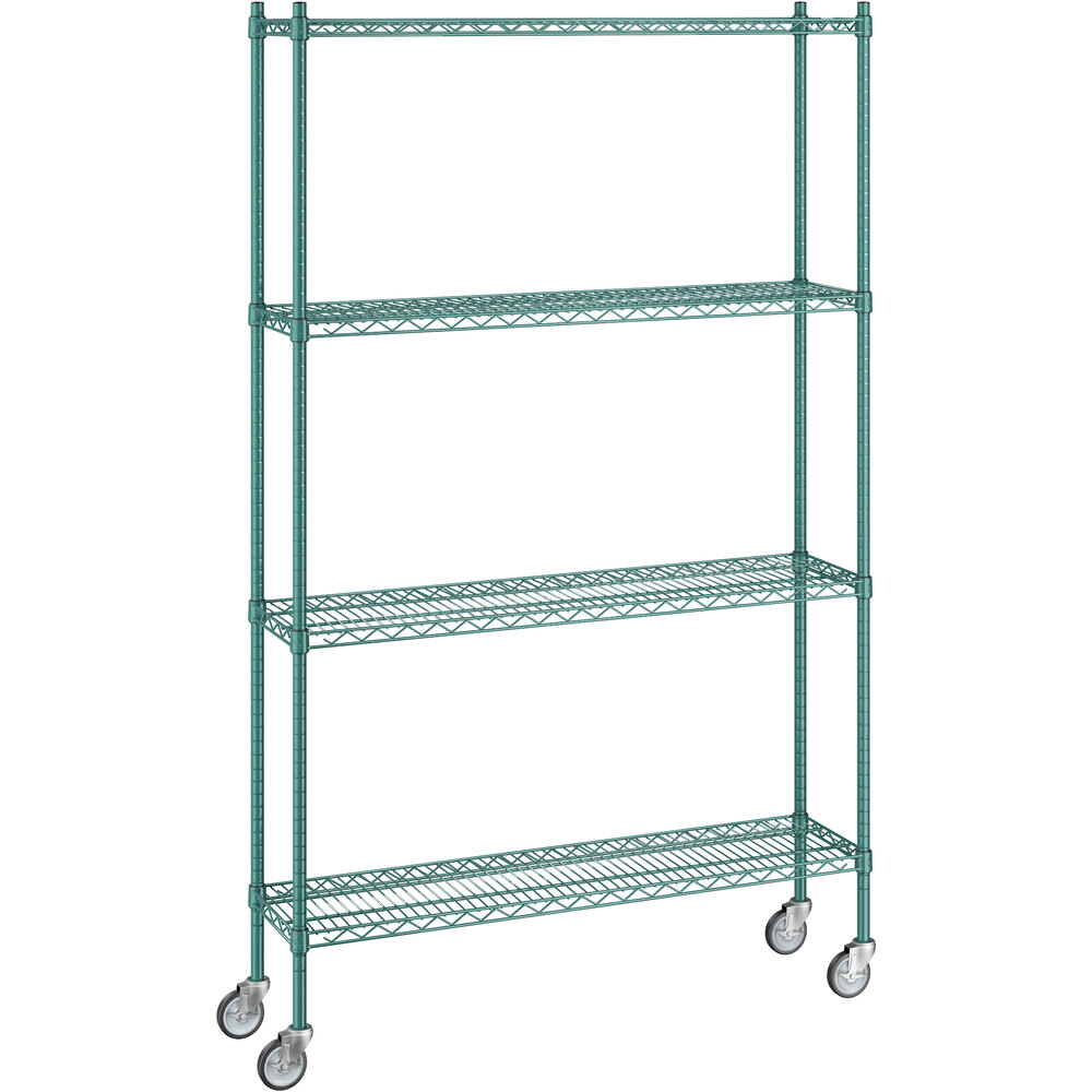 Regency 12 inch x 48 inch x 80 inch NSF Green Epoxy Mobile Wire Shelving Starter Kit with 4 Shelves