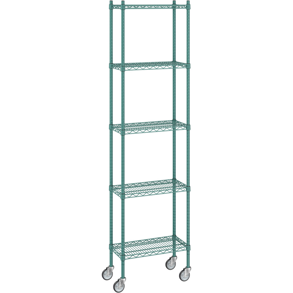 Regency 12 inch x 24 inch x 92 inch NSF Green Epoxy Mobile Wire Shelving Starter Kit with 5 Shelves