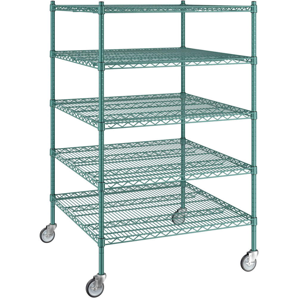Regency 36 inch x 36 inch x 60 inch NSF Green Epoxy Mobile Wire Shelving Starter Kit with 5 Shelves