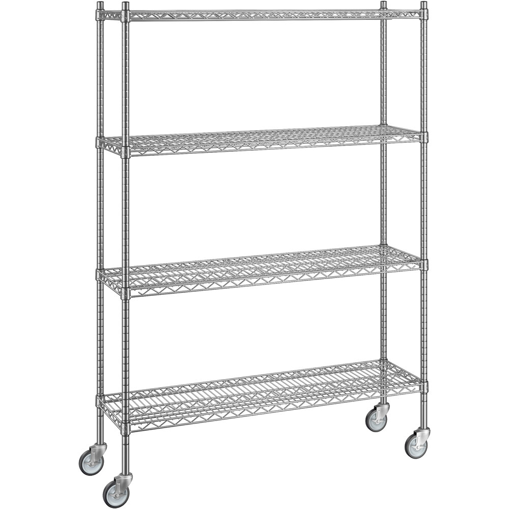 Regency 14 inch x 48 inch x 70 inch NSF Stainless Steel Wire Mobile Shelving Starter Kit with 4 Shelves