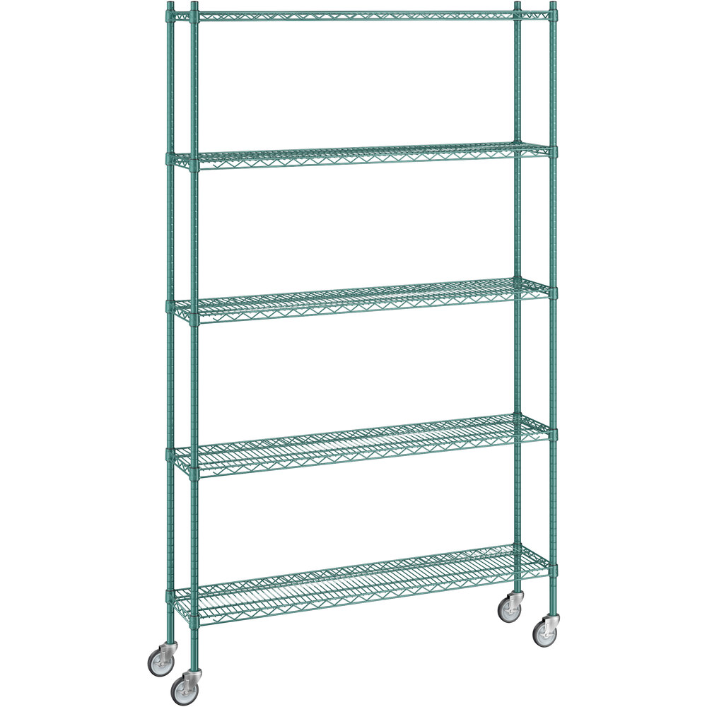 Regency 12 inch x 54 inch x 92 inch NSF Green Epoxy Mobile Wire Shelving Starter Kit with 5 Shelves