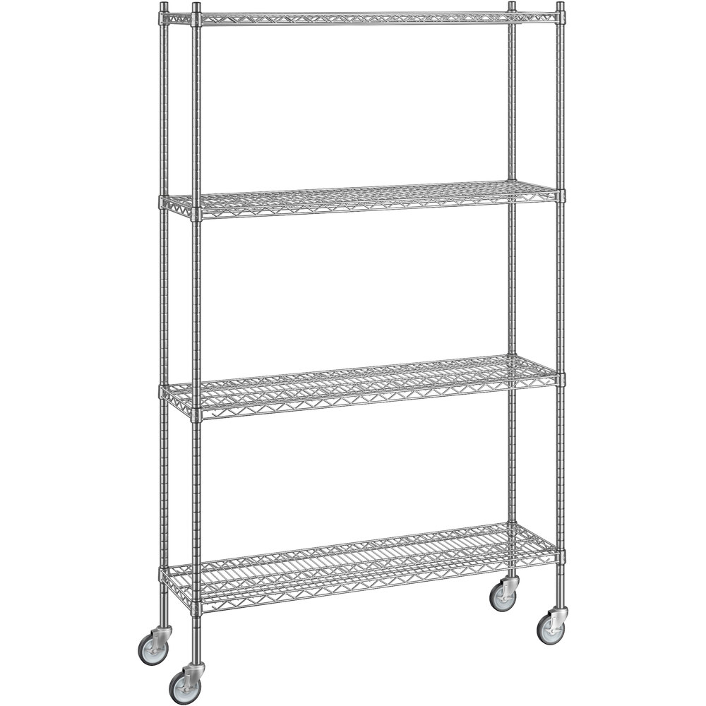 Regency 14 inch x 48 inch x 80 inch NSF Stainless Steel Wire Mobile Shelving Starter Kit with 4 Shelves