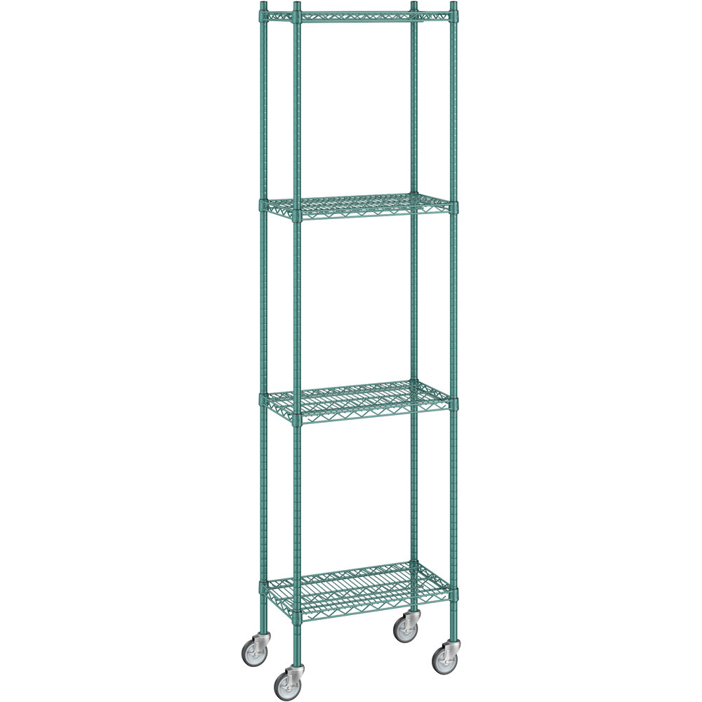 Regency 14 inch x 24 inch x 92 inch NSF Green Epoxy Mobile Wire Shelving Starter Kit with 4 Shelves