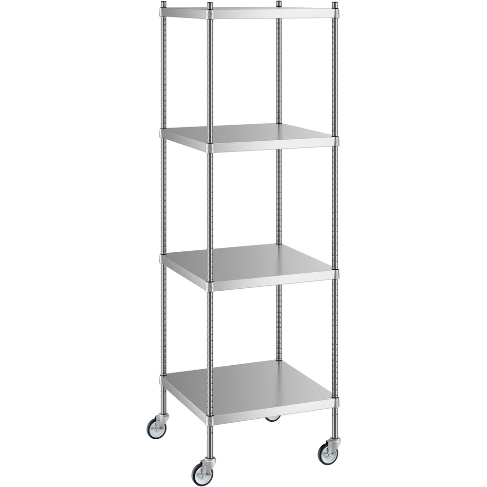 Regency 24 inch x 24 inch x 80 inch NSF Solid Stainless Steel Mobile Shelving Starter Kit with 4 Shelves