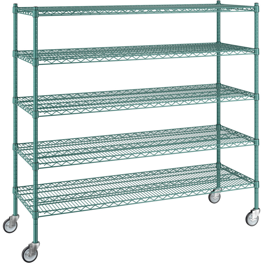 Regency 21 inch x 60 inch x 60 inch NSF Green Epoxy Mobile Wire Shelving Starter Kit with 5 Shelves