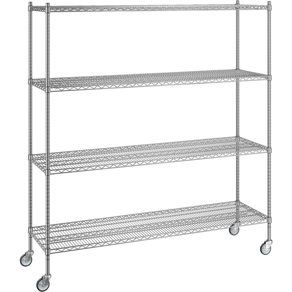 Regency 21 inch x 72 inch x 80 inch NSF Chrome Mobile Wire Shelving Starter Kit with 4 Shelves