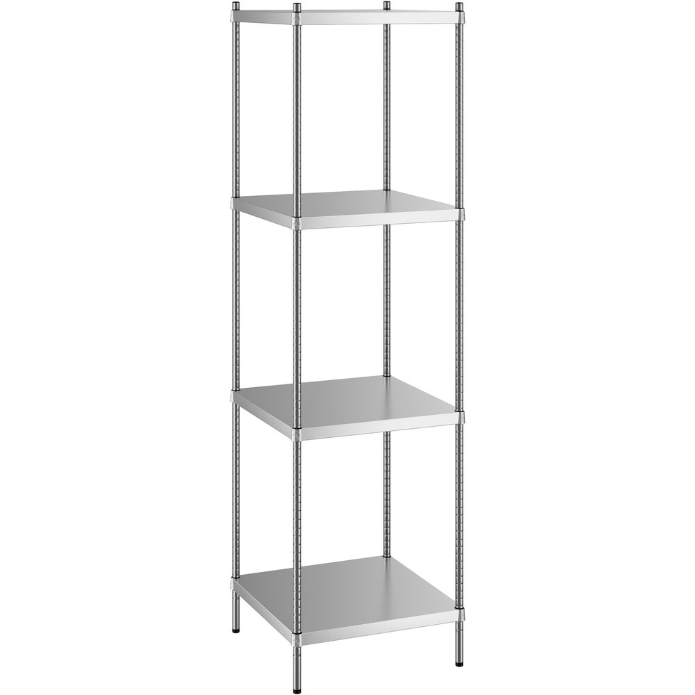 Regency 24 inch x 24 inch x 86 inch NSF Solid Stainless Steel Stationary Shelving Starter Kit with 4 Shelves