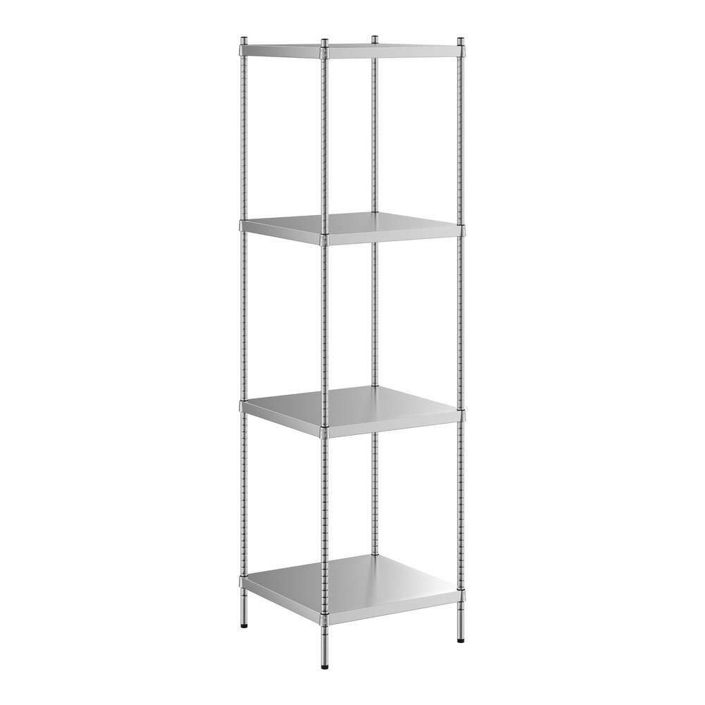 Regency 24 inch x 24 inch x 86 inch NSF Solid Stainless Steel Stationary Shelving Starter Kit with 4 Shelves