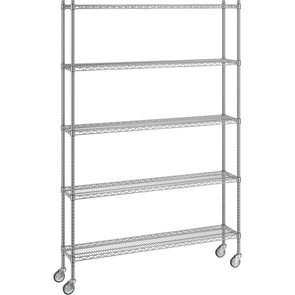 Regency 12 inch x 60 inch x 92 inch NSF Chrome Mobile Wire Shelving Starter Kit with 5 Shelves