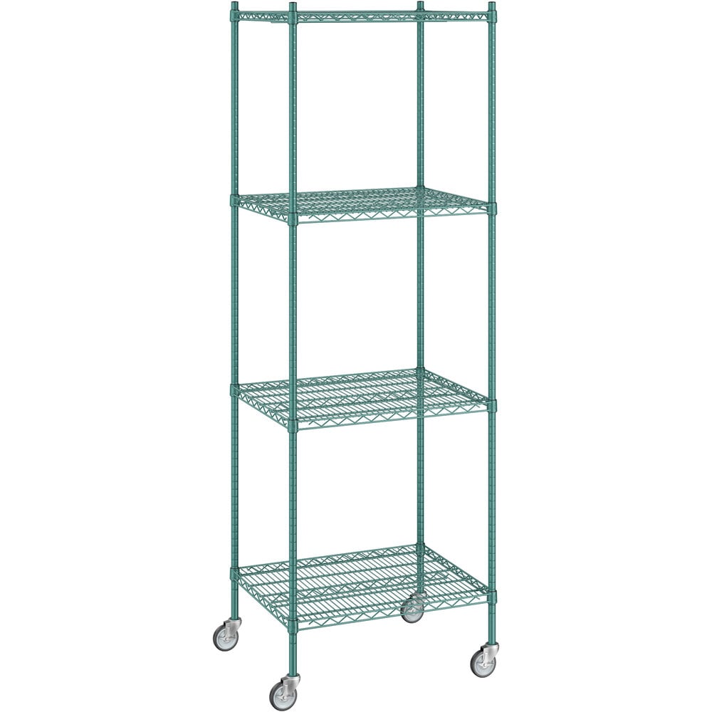 Regency 24 inch x 30 inch x 92 inch NSF Green Epoxy Mobile Wire Shelving Starter Kit with 4 Shelves