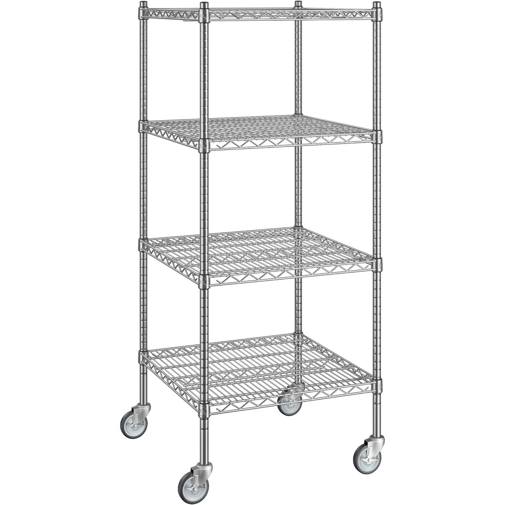 Regency 24 inch x 24 inch x 60 inch NSF Chrome Mobile Wire Shelving Starter Kit with 4 Shelves
