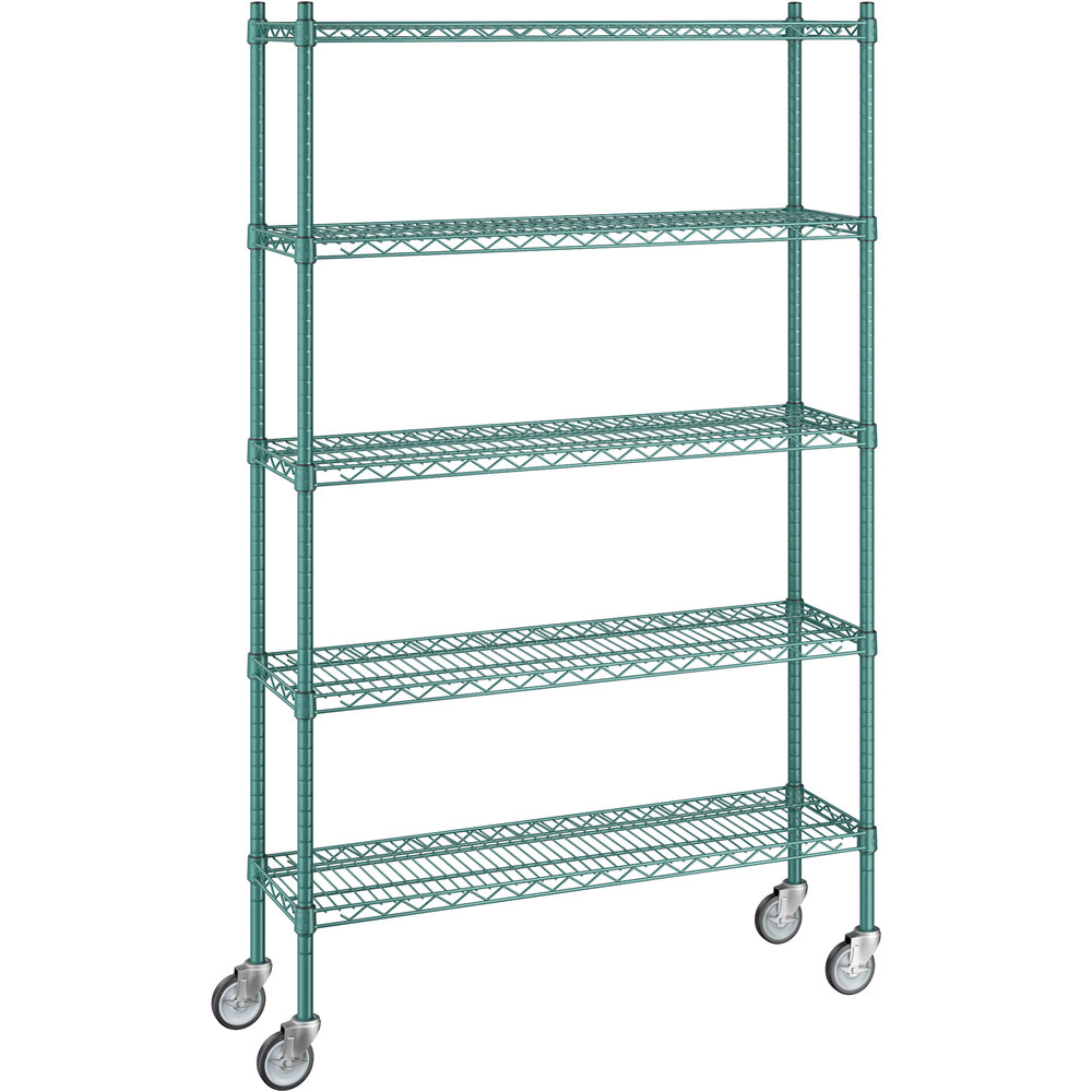 Regency 12 inch x 42 inch x 70 inch NSF Green Epoxy Mobile Wire Shelving Starter Kit with 5 Shelves