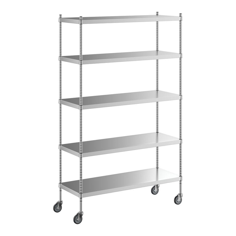 Regency 18 inch x 48 inch x 80 inch NSF Solid Stainless Steel Mobile Shelving Starter Kit with 5 Shelves