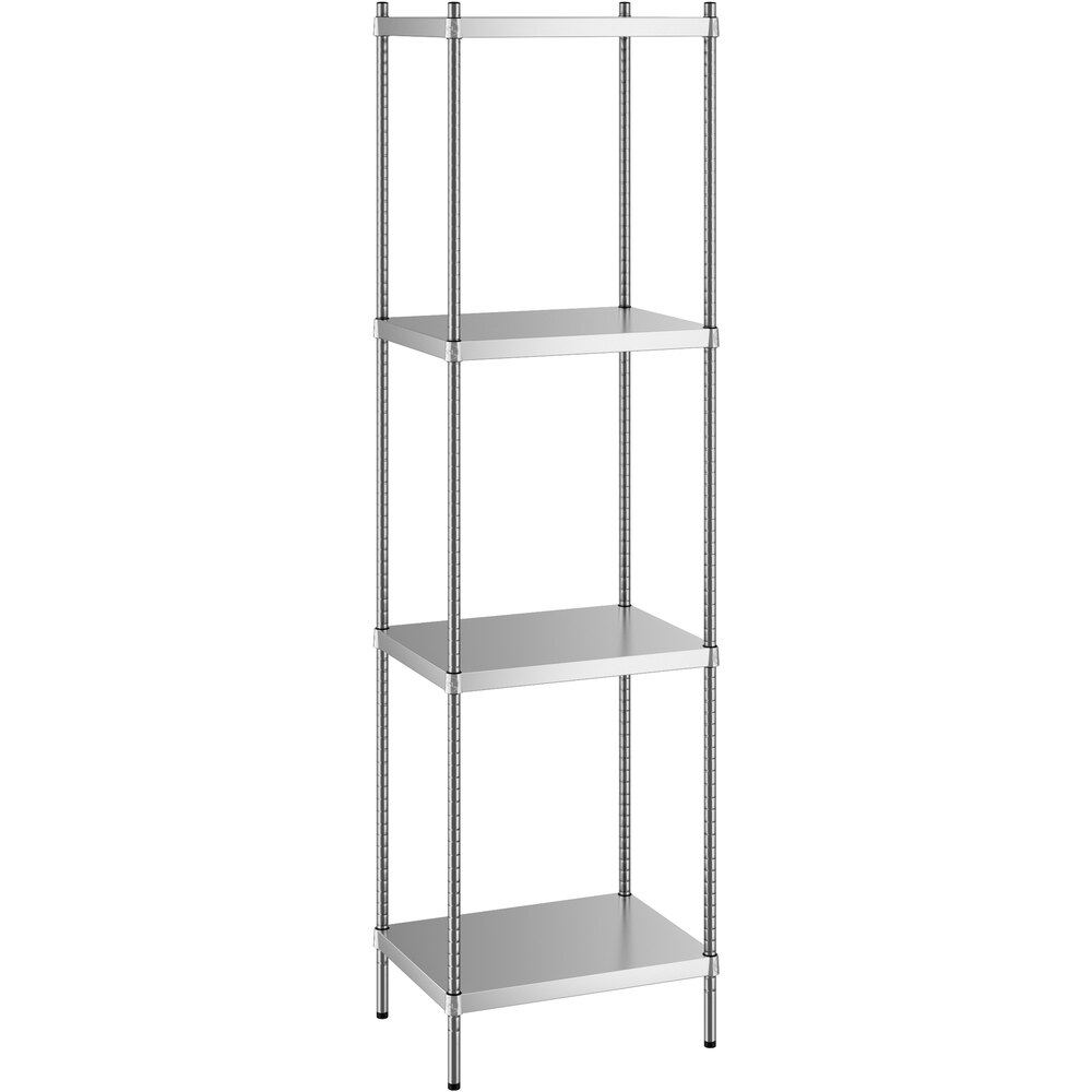 Regency 18 inch x 24 inch x 86 inch NSF Solid Stainless Steel Stationary Shelving Starter Kit with 4 Shelves