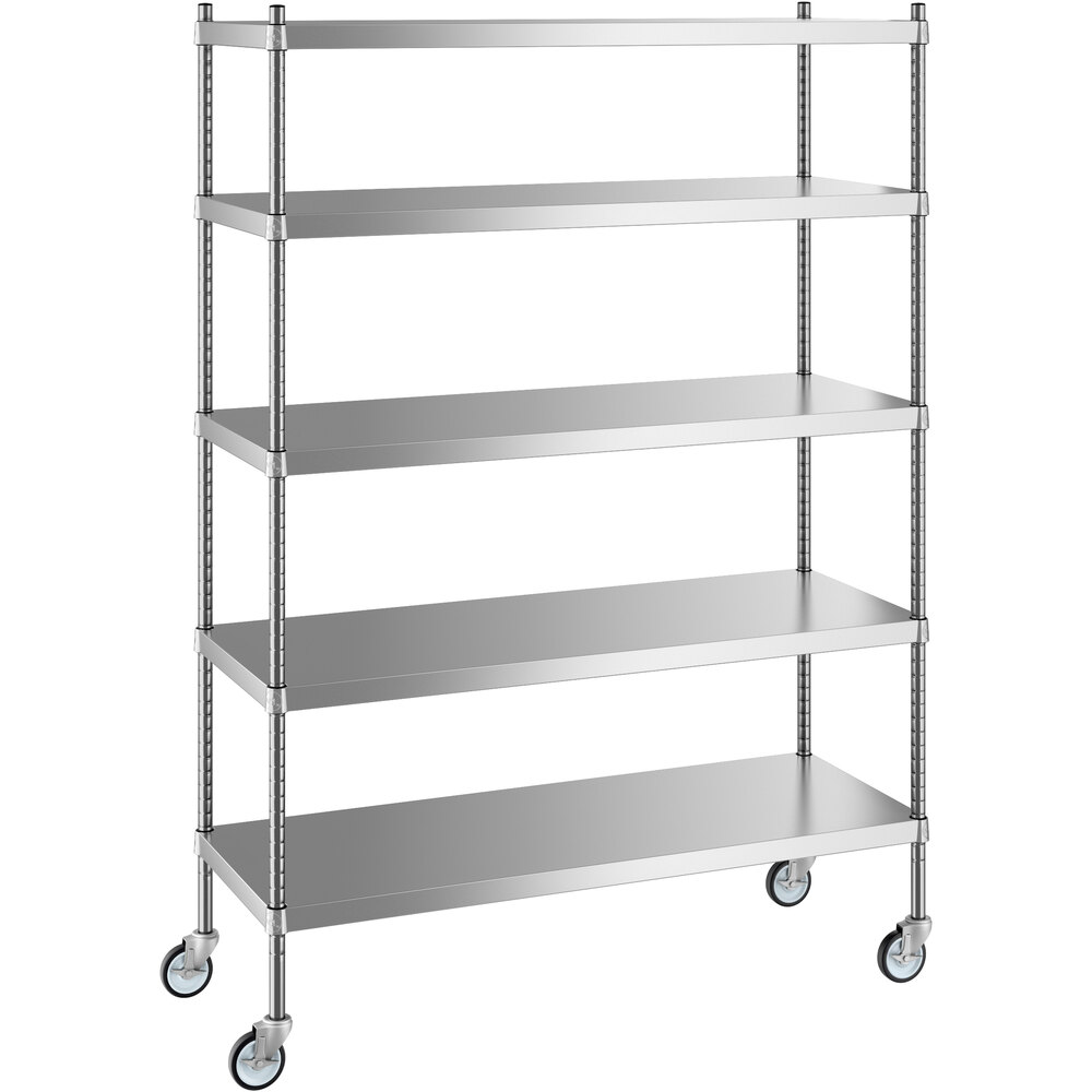 Regency 18 inch x 48 inch x 70 inch NSF Solid Stainless Steel Mobile Shelving Starter Kit with 5 Shelves