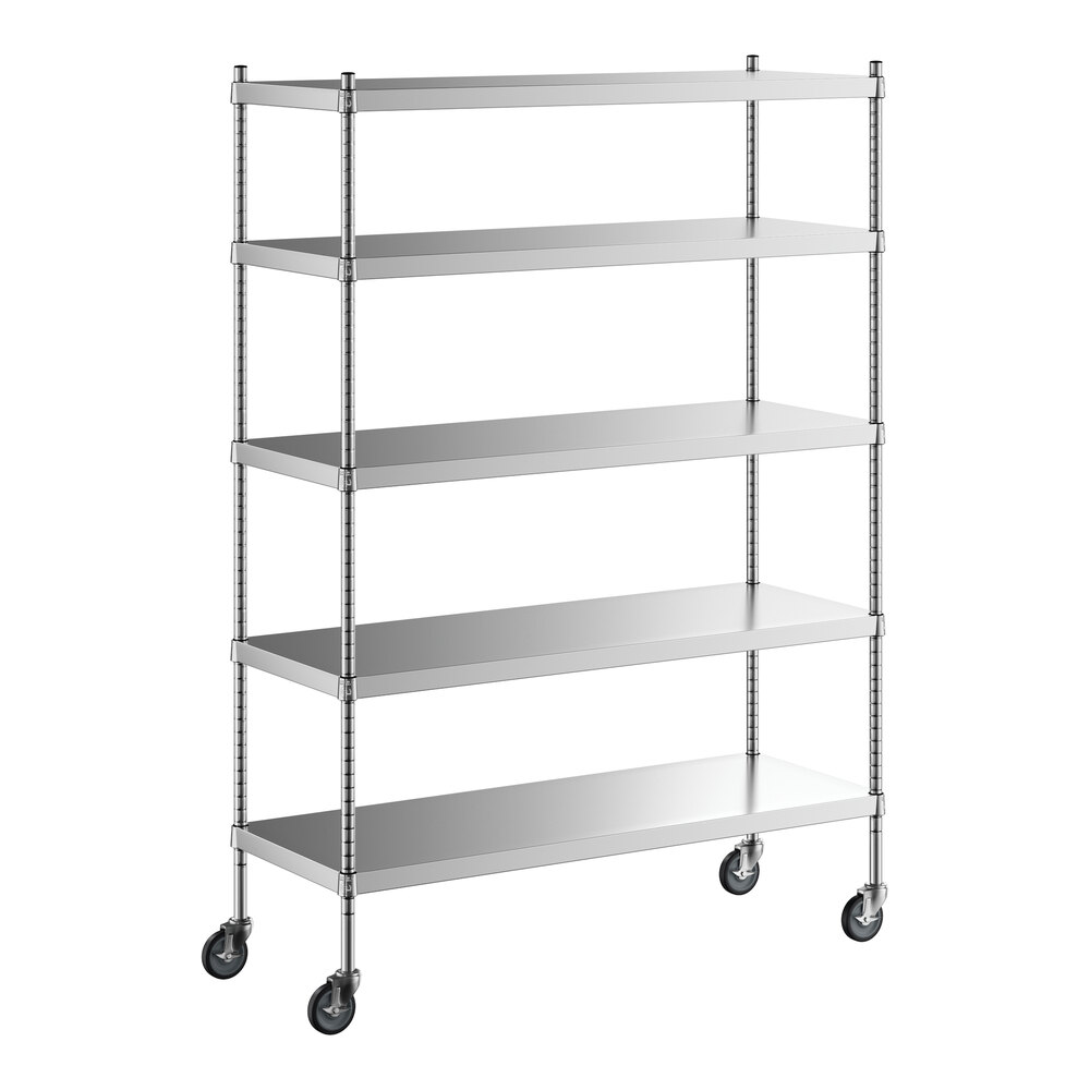 Regency 18 inch x 48 inch x 70 inch NSF Solid Stainless Steel Mobile Shelving Starter Kit with 5 Shelves