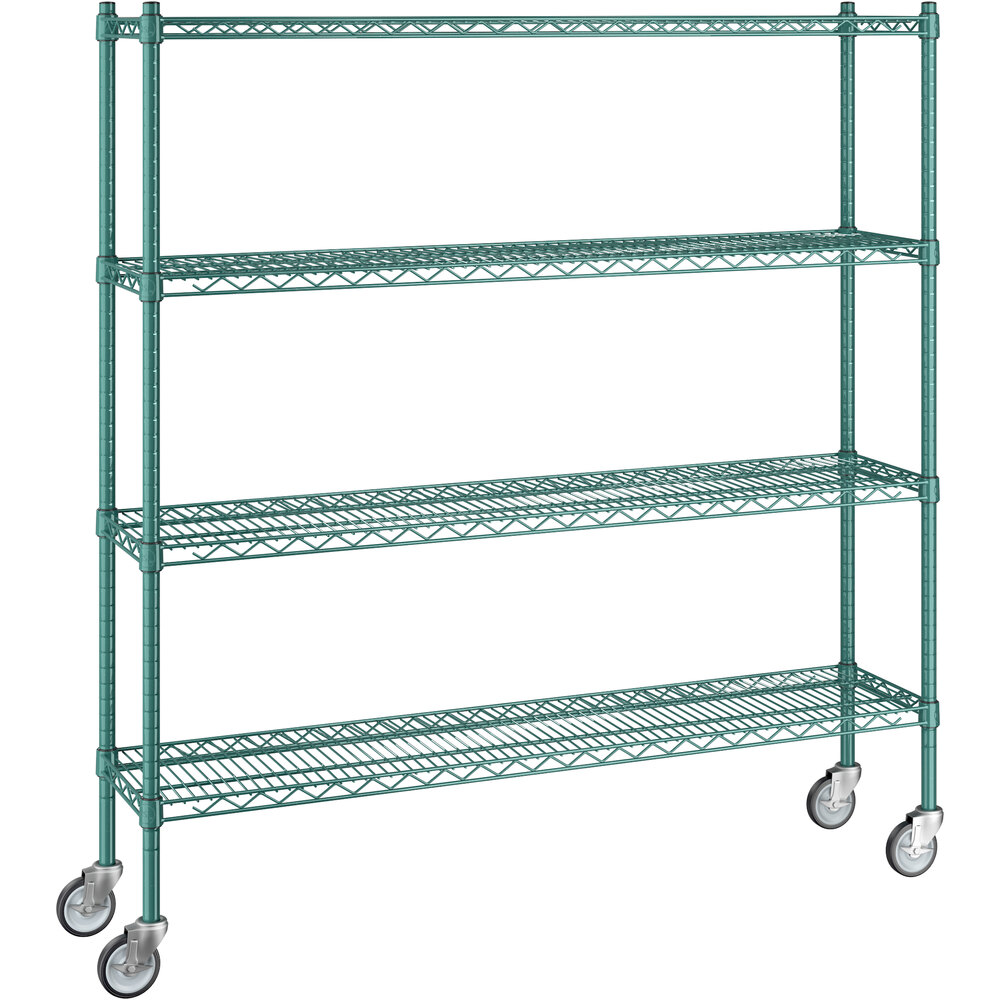 Regency 12 inch x 54 inch x 60 inch NSF Green Epoxy Mobile Wire Shelving Starter Kit with 4 Shelves
