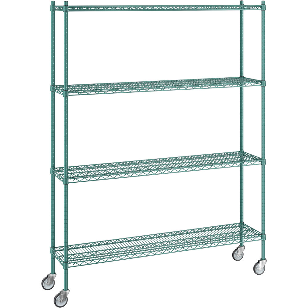 Regency 14 inch x 60 inch x 80 inch NSF Green Epoxy Mobile Wire Shelving Starter Kit with 4 Shelves