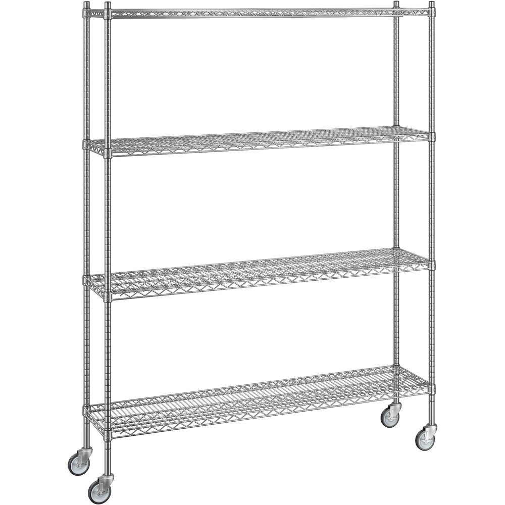 Regency 14 inch x 60 inch x 80 inch NSF Chrome Mobile Wire Shelving Starter Kit with 4 Shelves