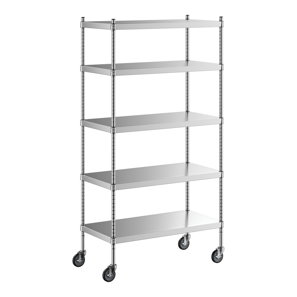 Regency 18 inch x 36 inch x 70 inch NSF Solid Stainless Steel Mobile Shelving Starter Kit with 5 Shelves