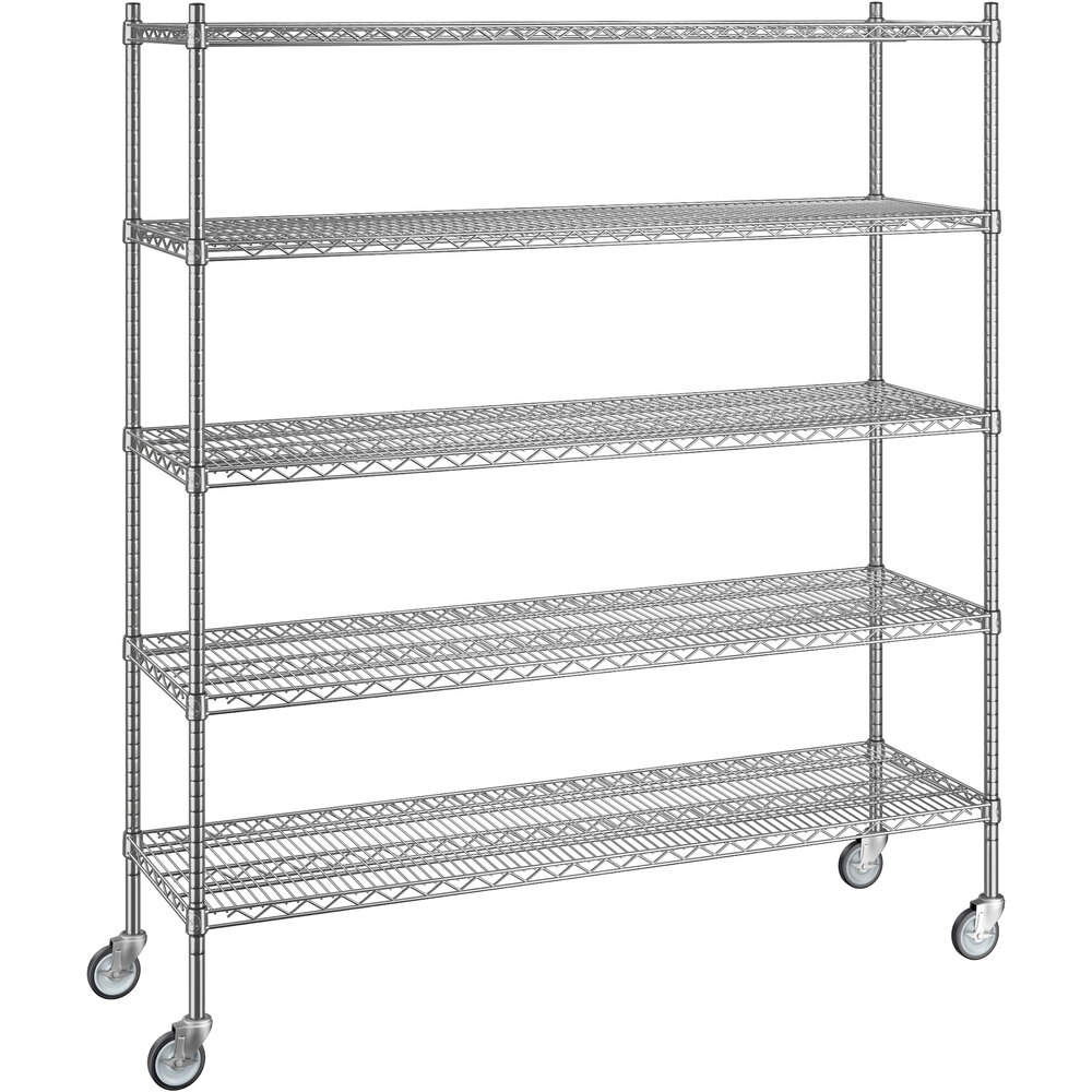 Regency 18 inch x 60 inch x 70 inch NSF Chrome Mobile Wire Shelving Starter Kit with 5 Shelves