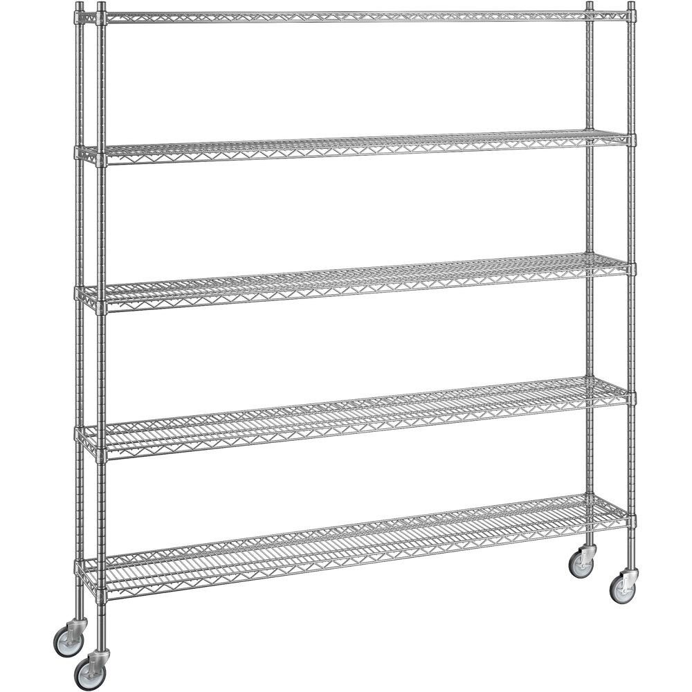 Regency 12 inch x 72 inch x 80 inch NSF Chrome Mobile Wire Shelving Starter Kit with 5 Shelves