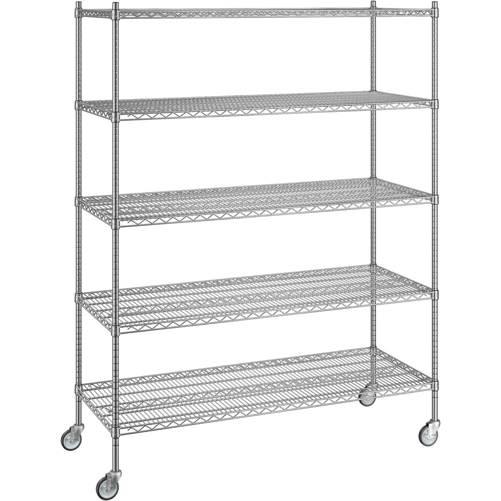 Regency 24 inch x 60 inch x 80 inch NSF Stainless Steel Wire Mobile Shelving Starter Kit with 5 Shelves