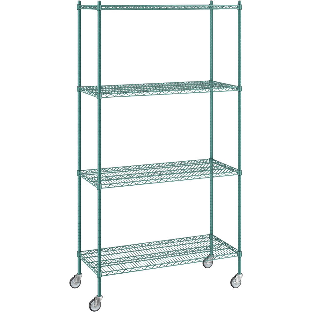 Regency 21 inch x 48 inch x 92 inch NSF Green Epoxy Mobile Wire Shelving Starter Kit with 4 Shelves