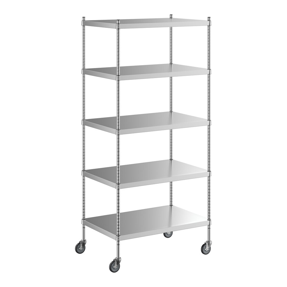 Regency 24 inch x 36 inch x 80 inch NSF Solid Stainless Steel Mobile Shelving Starter Kit with 5 Shelves