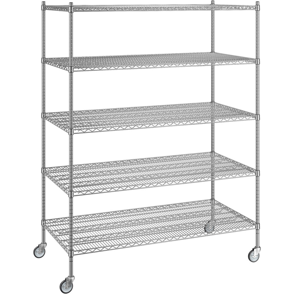 Regency 30 inch x 60 inch x 80 inch NSF Chrome Mobile Wire Shelving Starter Kit with 5 Shelves