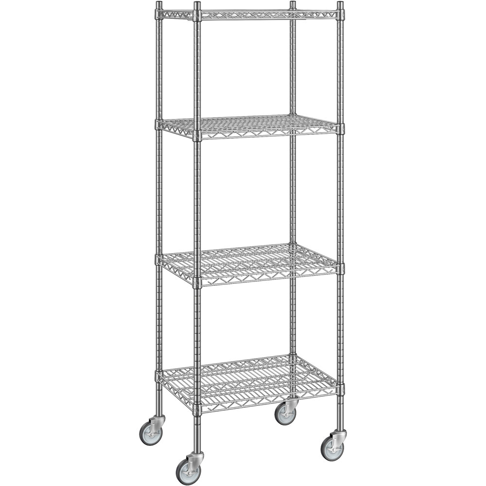Regency 18 inch x 24 inch x 70 inch NSF Stainless Steel Wire Mobile Shelving Starter Kit with 4 Shelves