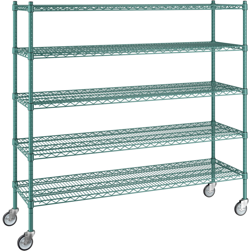 Regency 18 inch x 60 inch x 60 inch NSF Green Epoxy Mobile Wire Shelving Starter Kit with 5 Shelves