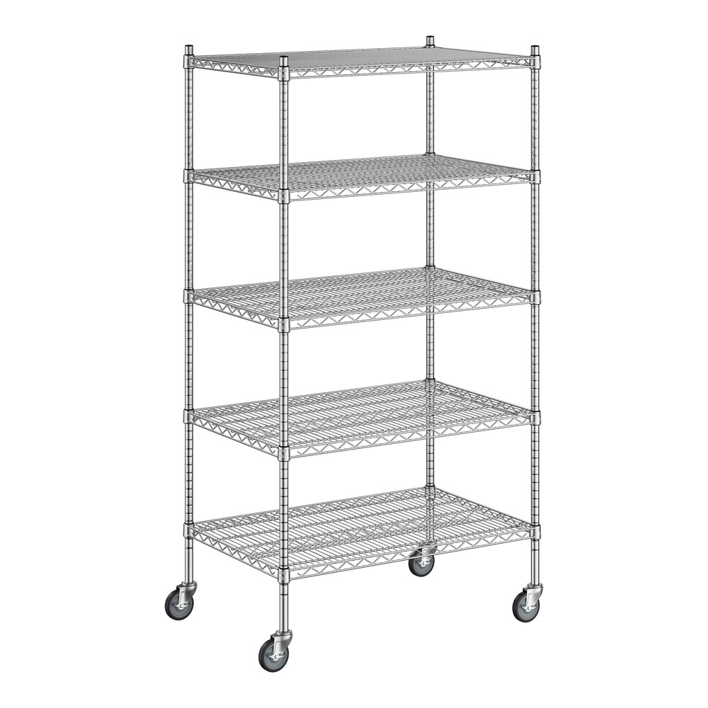 Regency 24 inch x 36 inch x 70 inch NSF Stainless Steel Wire Mobile Shelving Starter Kit with 5 Shelves