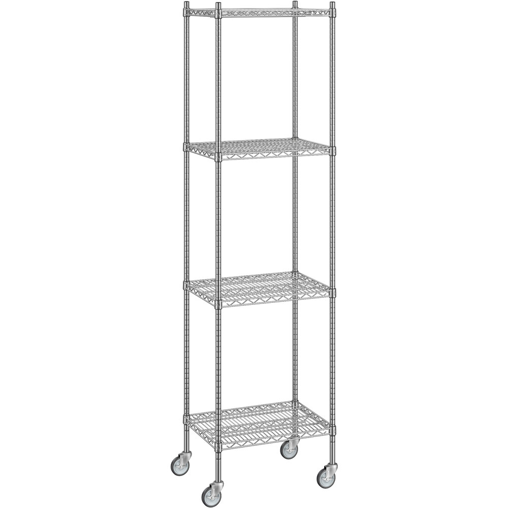 Regency 18 inch x 24 inch x 92 inch NSF Chrome Mobile Wire Shelving Starter Kit with 4 Shelves