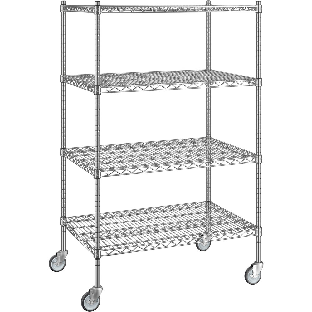 Regency 24 inch x 36 inch x 60 inch NSF Chrome Mobile Wire Shelving Starter Kit with 4 Shelves