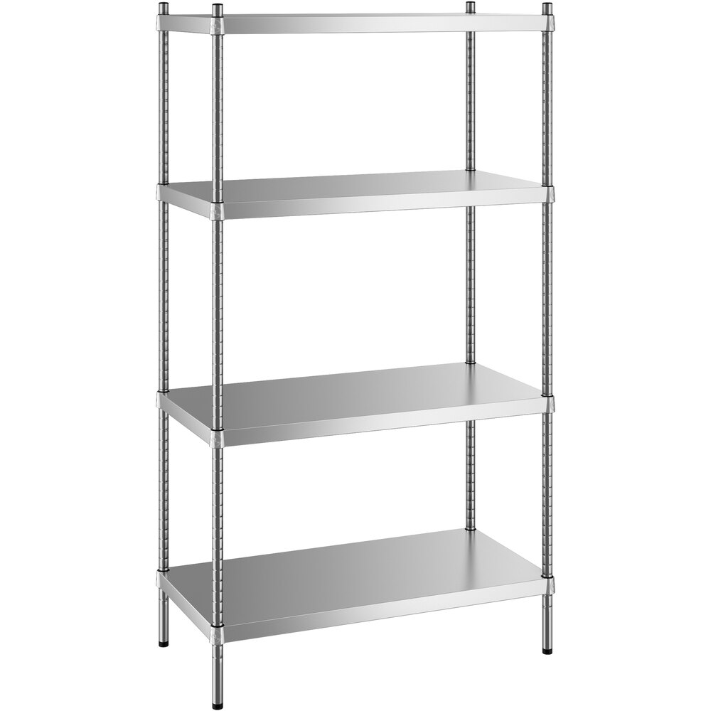 Regency 18 inch x 36 inch x 64 inch NSF Solid Stainless Steel Stationary Shelving Starter Kit with 4 Shelves