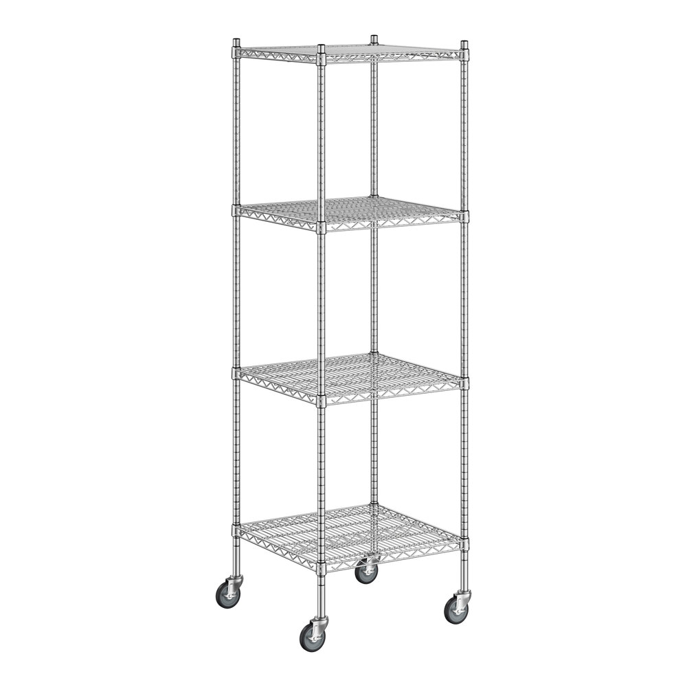 Regency 24 inch x 24 inch x 80 inch NSF Stainless Steel Wire Mobile Shelving Starter Kit with 4 Shelves