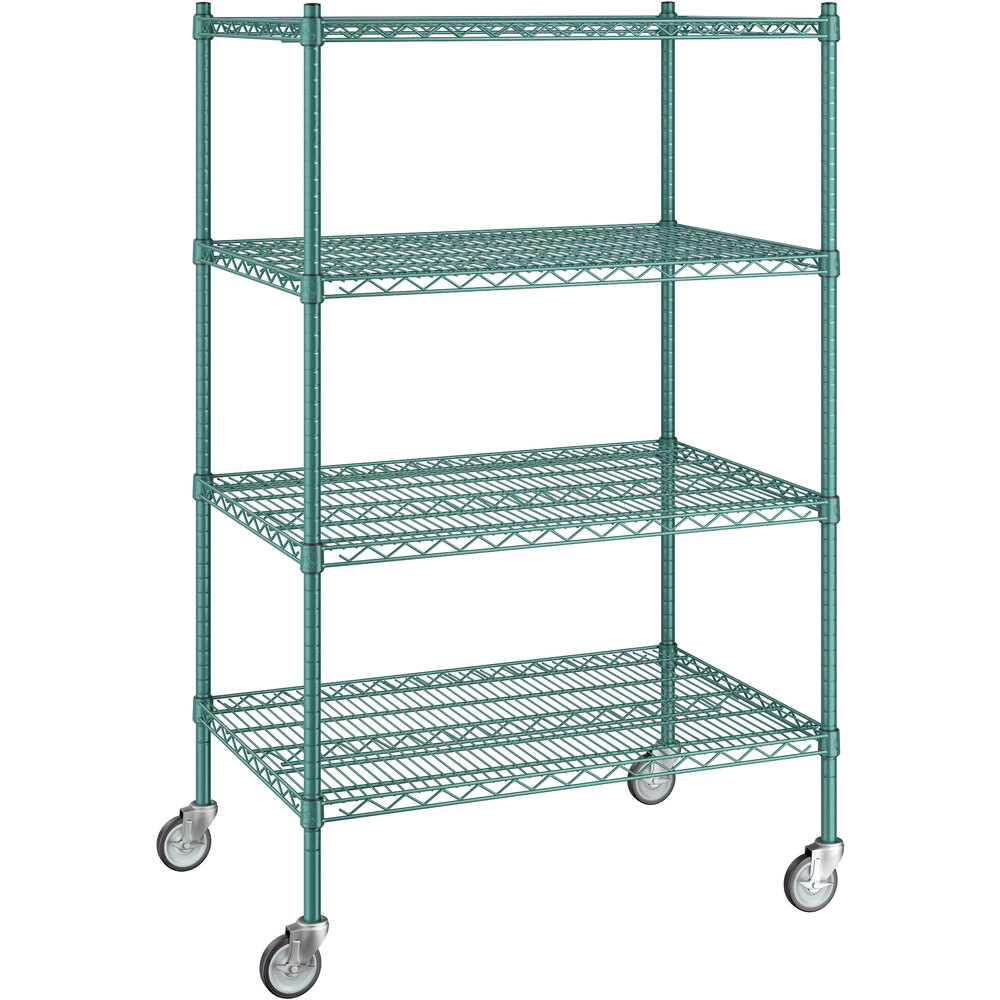 Regency 24 inch x 36 inch x 60 inch NSF Green Epoxy Mobile Wire Shelving Starter Kit with 4 Shelves