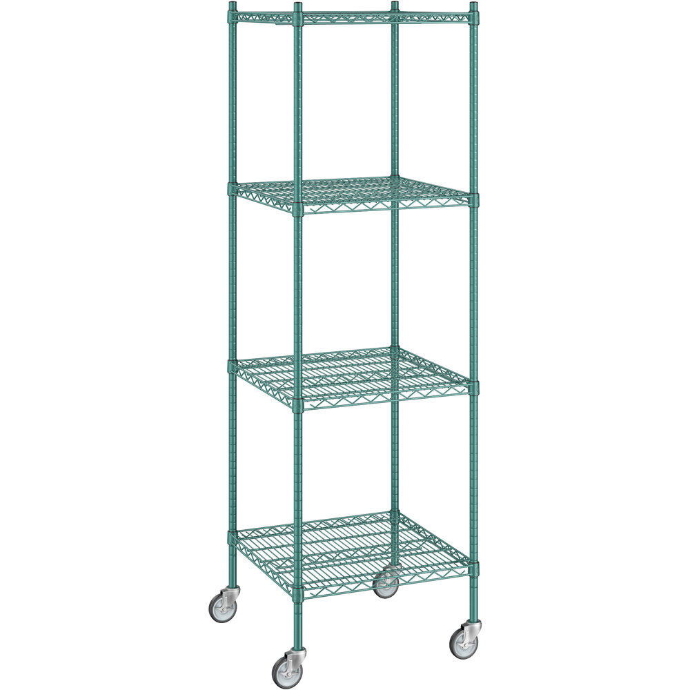 Regency 24 inch x 24 inch x 80 inch NSF Green Epoxy Mobile Wire Shelving Starter Kit with 4 Shelves