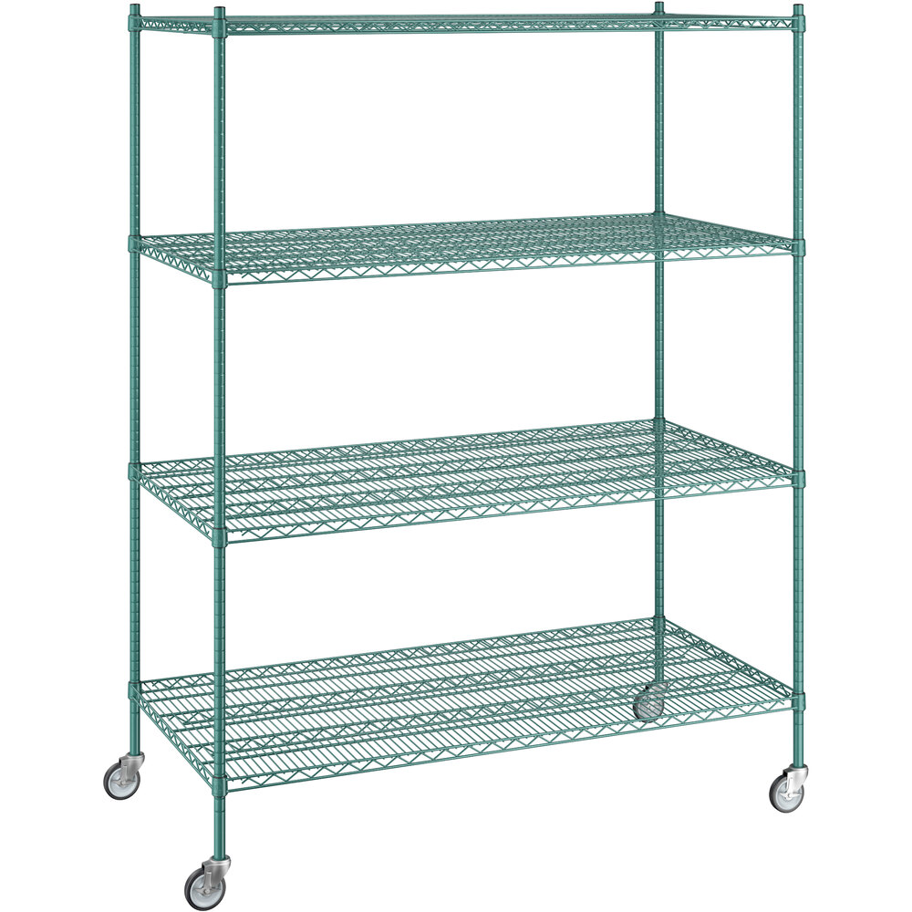 Regency 30 inch x 60 inch x 80 inch NSF Green Epoxy Mobile Wire Shelving Starter Kit with 4 Shelves