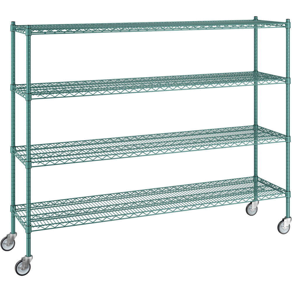 Regency 18 inch x 72 inch x 60 inch NSF Green Epoxy Mobile Wire Shelving Starter Kit with 4 Shelves