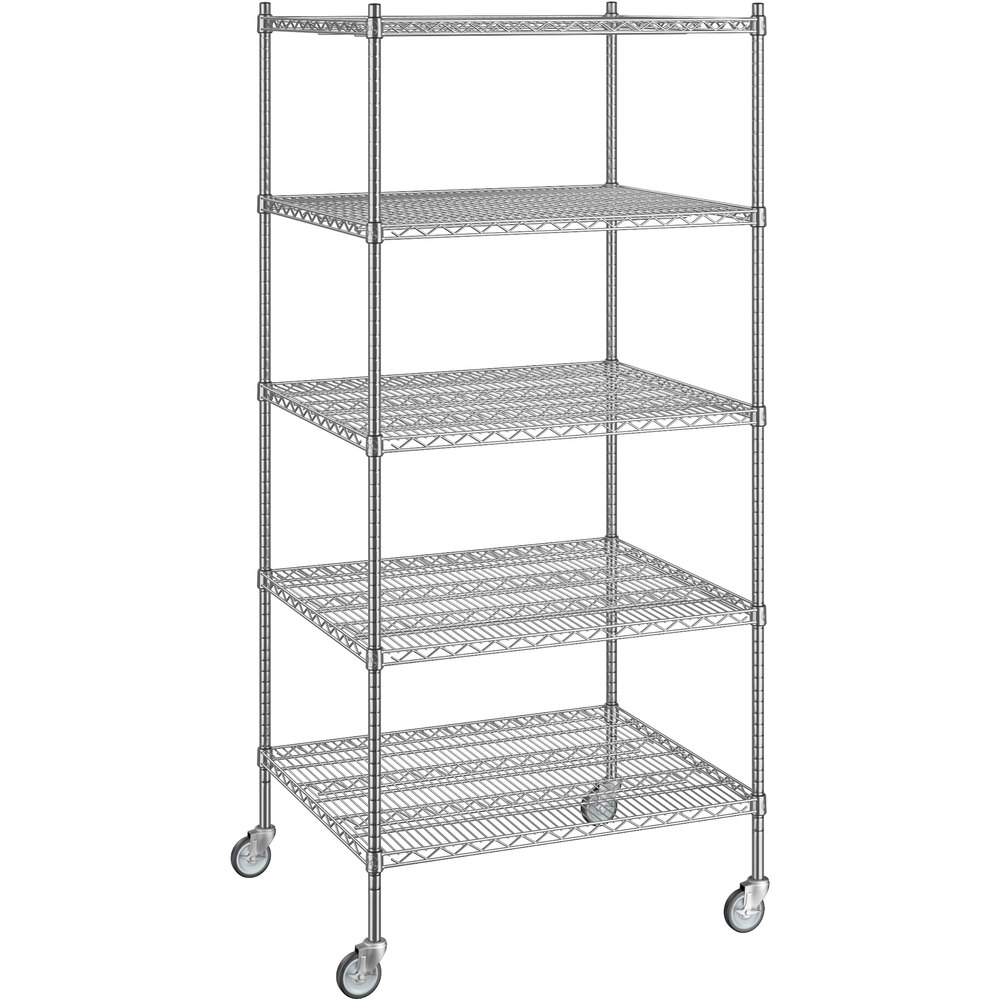 Regency 30 inch x 36 inch x 80 inch NSF Chrome Mobile Wire Shelving Starter Kit with 5 Shelves