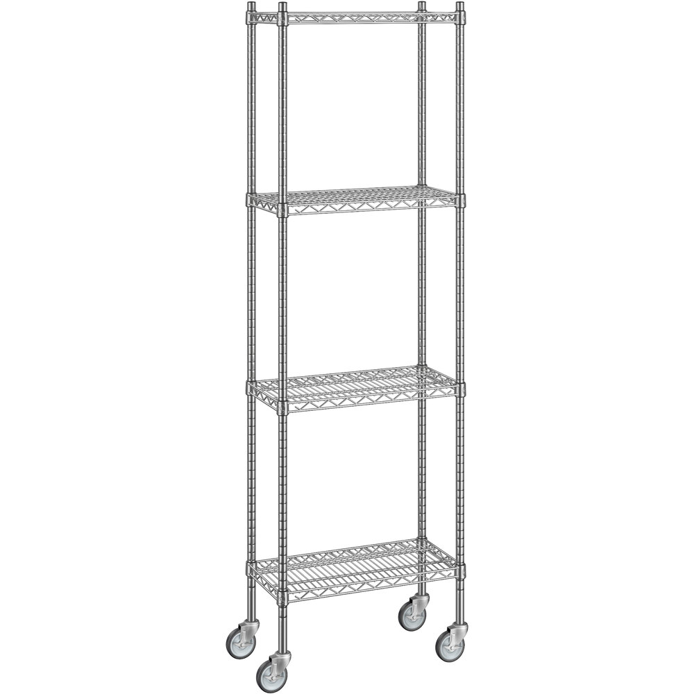 Regency 12 inch x 24 inch x 80 inch NSF Chrome Mobile Wire Shelving Starter Kit with 4 Shelves
