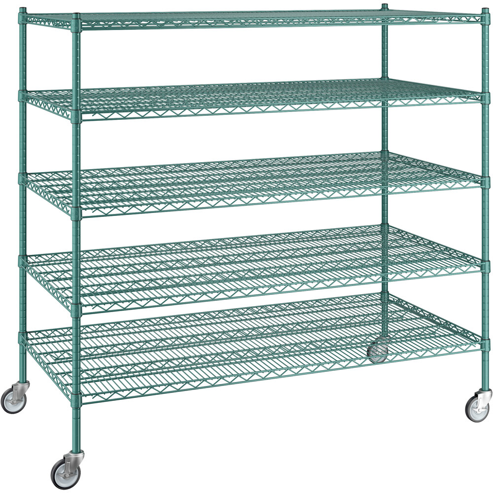 Regency 30 inch x 60 inch x 60 inch NSF Green Epoxy Mobile Wire Shelving Starter Kit with 5 Shelves