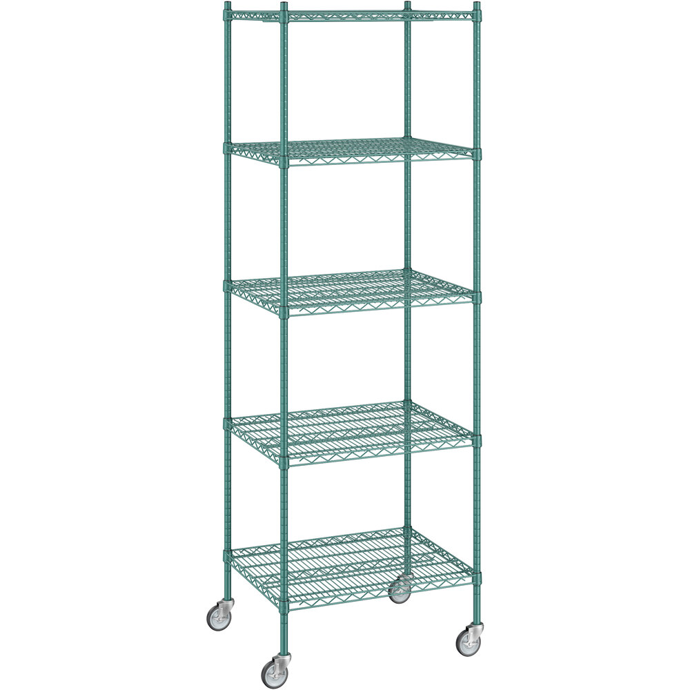 Regency 24 inch x 30 inch x 92 inch NSF Green Epoxy Mobile Wire Shelving Starter Kit with 5 Shelves