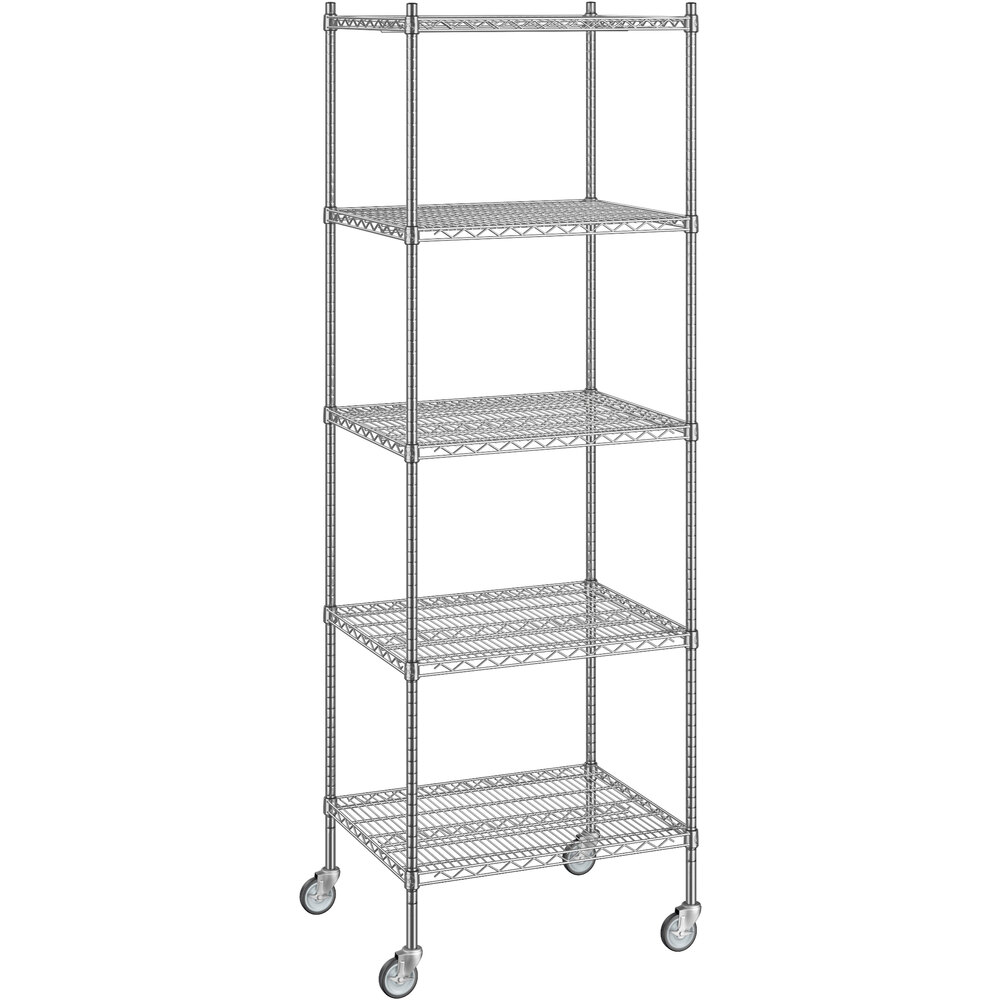Regency 24 inch x 30 inch x 92 inch NSF Chrome Mobile Wire Shelving Starter Kit with 5 Shelves